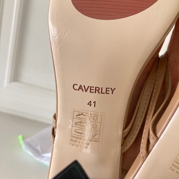 Caverley Anthropologie Trish Leather Neutral Geometric Heeled Mules - Picture 9 of 9